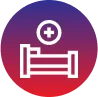 Icon of a hospital bed with a medical cross on a gradient background, symbolizing inpatient care.