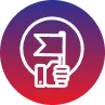 Icon of an arrow with a thumb-up gesture on a gradient background, symbolizing approval or success.