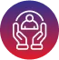 Icon of two hands with a medical cross on a gradient background, symbolizing healthcare support.